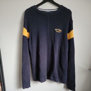 Tommy Hilfiger Denim Navy Blue and Yellow Size Large Long Sleeve Sweater